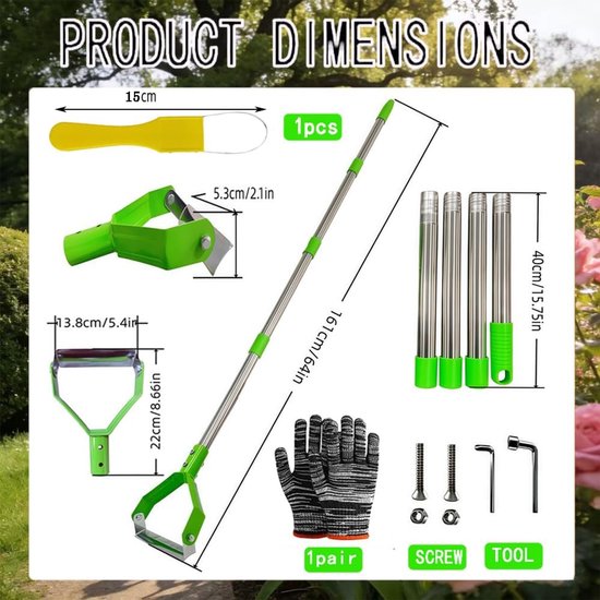 Pendelhak met steel 161 cm - stijgbeugelhak onkruidverwijderaar - tuinhak met roestvrijstalen steel - veelzijdige onkruidhak handmodel - voor onkruid wieden - losmaken van aarde