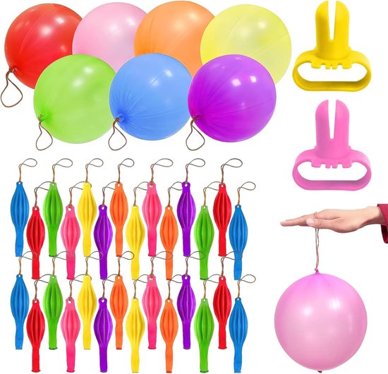 Perforated Balloons Set 50 Pieces voor Party Decoratie en Spellen – Kleur: Random - Maten: 30cm & 40cm - Inclusief 2 Balloon Button Machines van Merkloos	