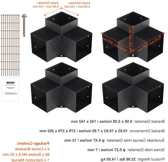 Pergola Beugels – Hoekbeugels – Pergola Hoekverbindingen – Houten Balk Beugels – Houtverbindingen – 6x6 inch – Zwart Gecoat Koolstofstaal – Weerbestendig Stevig van Merkloos	