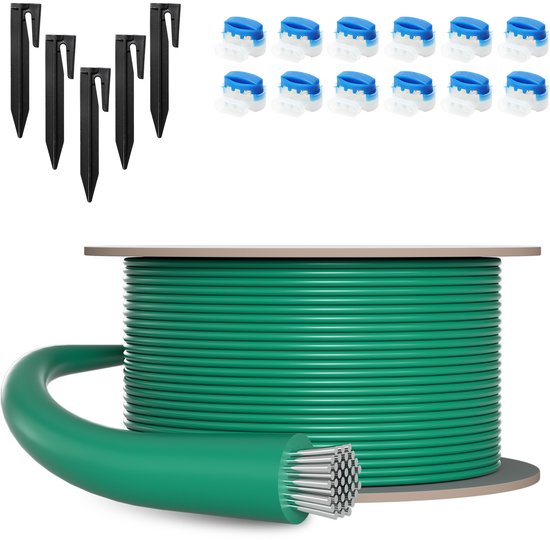 Perimeterdraad 100 m voor robotmaaier met 350 pinnen + 12 kabelconnectoren voor robotmaaier van Merkloos	