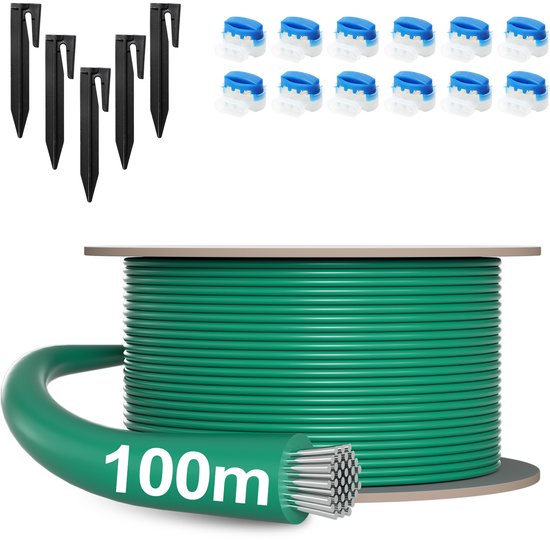 Perimeterdraad Begrenzingskabel Set 100 m Maairobot LongLife Kabelverbinder Rol Grondpennen van Merkloos	