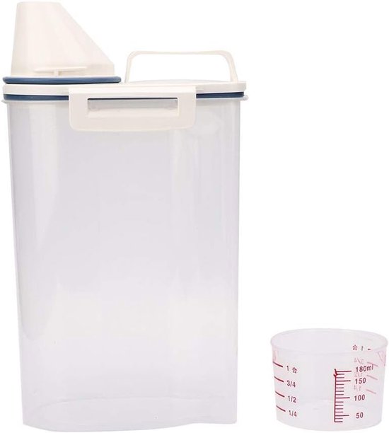 Pet Food Container with Measuring Cup, 2kg Transparent Large Capacity Dog Food Storage Sealed Bucket Moisture Proof Storage Box for Dog Catbirds van Merkloos	