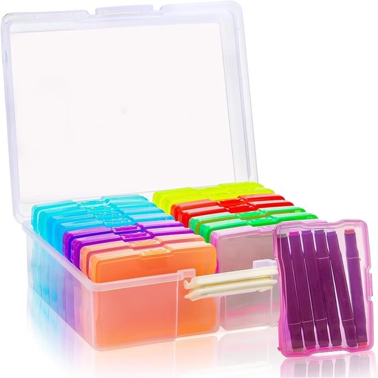 Photo Box Storage - 38 x 31 x 13 cm - Met 16 Fotohouders - Multi-Coloured Sorteringsdozen voor Kleine Onderdelen - Voor Kaarten - Foto's - Postzegels - Kantoorbenodigdheden van Really Useful Box