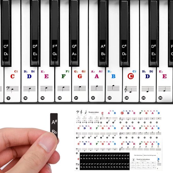 Piano Keyboard Stickers - Transparante Verwijderbare Sleutel Labels voor 37/49/54/61/88 Toetsen - Voor Kinderen en Beginners van Merkloos	