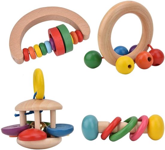 Pieces Wooden Rattles Baby Wooden Grip Toys Baby Early Educational Musical Instrument Puzzle Toys for Toddlers Boys and Girls Over 12 Months van Merkloos	