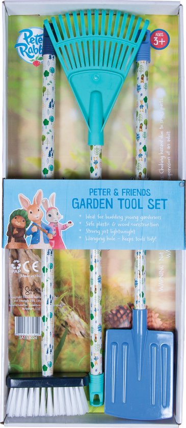 Pieter Konijn tuingereedschap gift set van 3 - bezem, hark, schop van Esschert Design