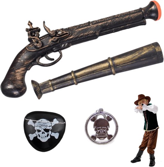 Pirate pistol - plastic wapen - piraten accessoires met 1 ooglapje + 1 telescoop + 1 hanger - het perfecte accessoire voor kinderen en volwassenen voor het piratenkostuum van LG-Imports