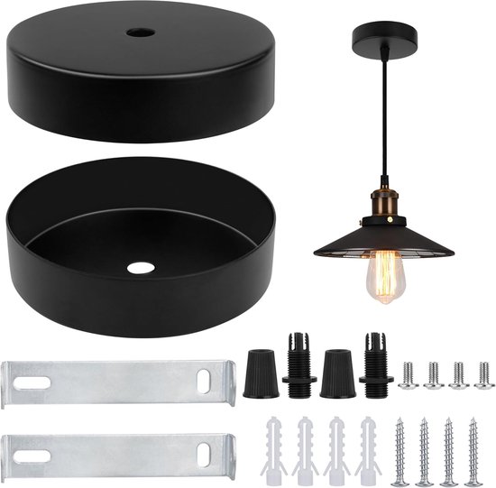 Plafondluifel, zwart, rozet voor plafond, metaal, 100 x 25 mm, voor woonkamer, hal, keukenkroonluchter, 2 stuks van Merkloos	