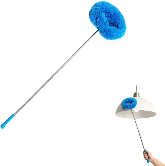 Plafondstofdoek - Lange borstel - Hoog stofvrij maken - Verstelbare steel - Tot 115 cm - Blauw