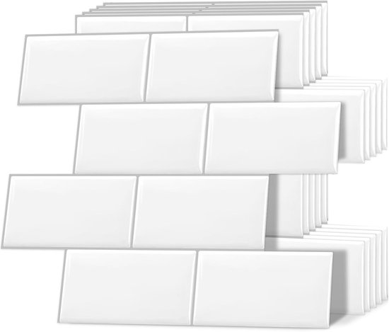 Plaktegels Keuken Zelfklevende Tegels Wandtegels 10 Vellen | Wit,3d,Metro,Badkamer,Wand,Muur,Wandpaneel,30.5 x 30.5 cm