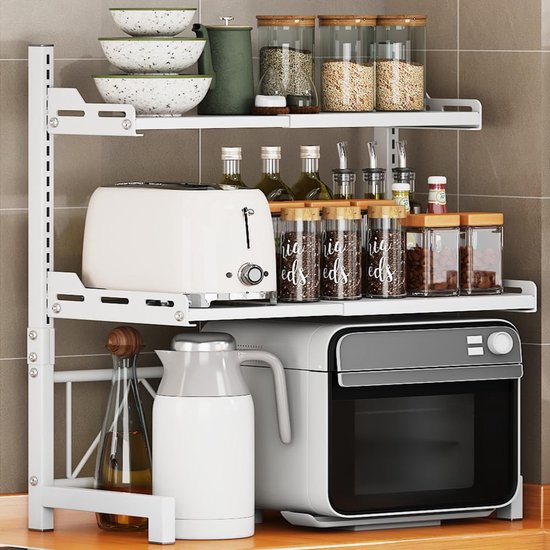 Plank Uitbreidbaar Magnetron Oven Rack Plank Stand aanrecht plank unit muur gemonteerd Desktop Printer Plank Rack Heavy Duty Opslag Oplossing Organizer Stand Bakkers Pot Pan Grill Opslag