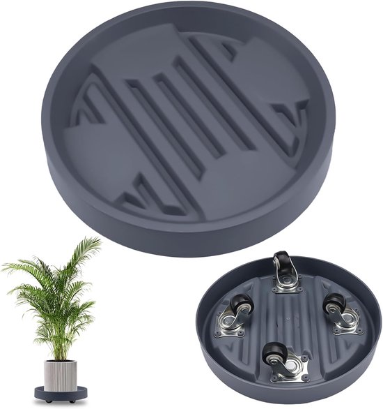 Plant Caddy met wielen - 22,5 x 18,5 x 5,2 cm - ronde rolplank - planten dienblad - bloempotwagen - ronde kunststof - beweegbaar plantendienblad - bloemenroller voor buiten en binnen - grijs - tuinaccessoires - interieurdecoratie van Merkloos	