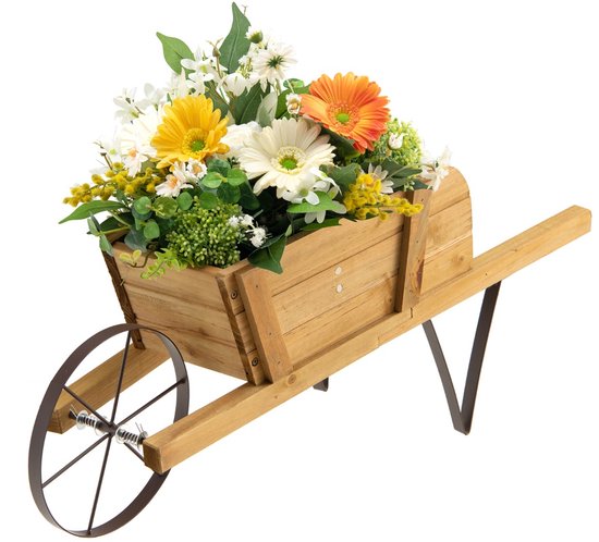 Plantenbak op Houten Kruiwagen Binnen en Buiten met 9 Magnetische Accessoires Rustieke Dennenhouten Bloemenkruiwagen voor Tuin Huis van Merkloos	