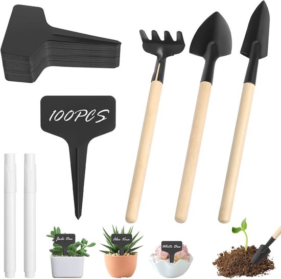 Plantenbordjes en Tuingereedschapsset - 100 Weerbestendige Labels met Schep en Markeer Stiften voor Tuin en Planten van Merkloos	