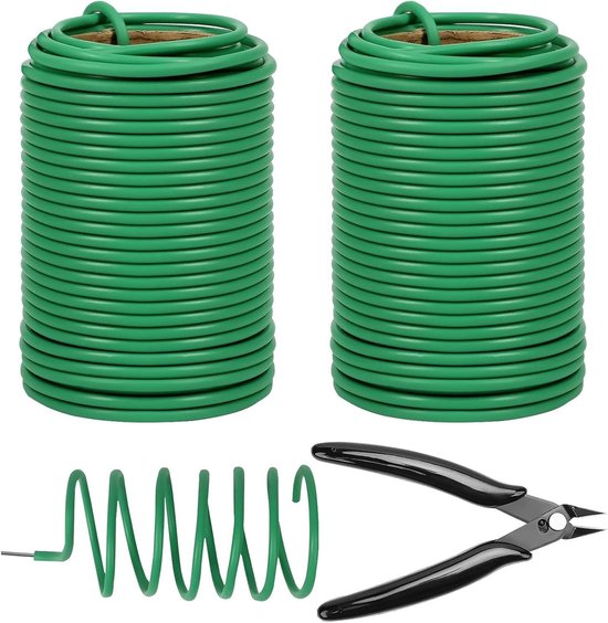 Plantendraad met Snijder - Tuingereedschap Plantenband - Planten Bevestigen - Met Rubber Bekleed Metaal - 40 m - Groen