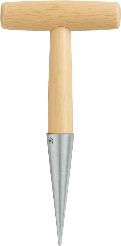 Plantengereedschap voor bloembollen van roestvrij staal, 28 cm, met roestvrijstalen punt en T-houten handvat, gereedschap voor het planten van bollen, zaden en zaailingen, ergonomisch tuingereedschap van Merkloos	