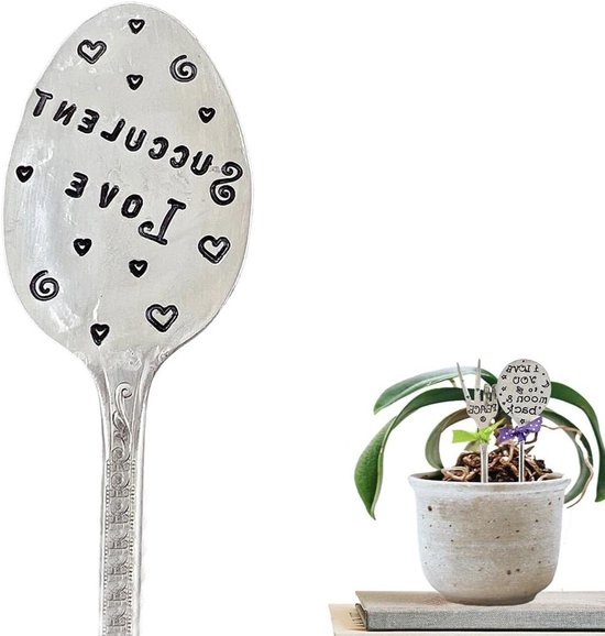 Plantenmarker Lepel - Tuinlabel Grappig - Planten Markeren - Gestempelde Tekst - 15 cm - Zilver