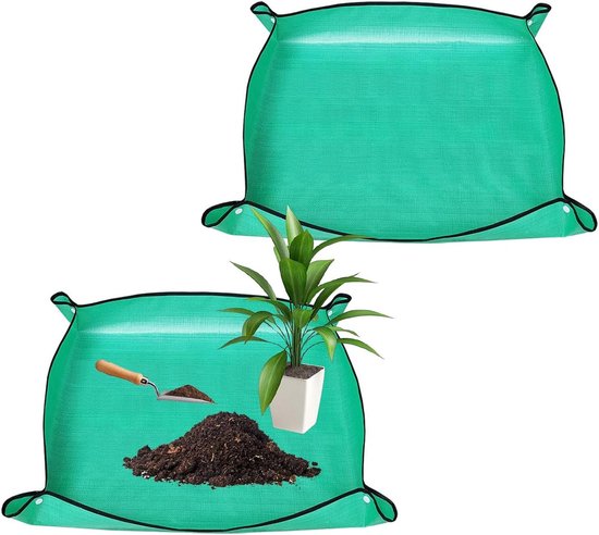 Plantenonderlegger set van 2 - verdikte ompotmat voor zaailingen - 66 cm en 75 cm tuinmat - opvouwbare plantenompotmat met kunststof gesp - aarde vervangen en zaailingen kweken - praktische accessoire voor tuinieren van Elho