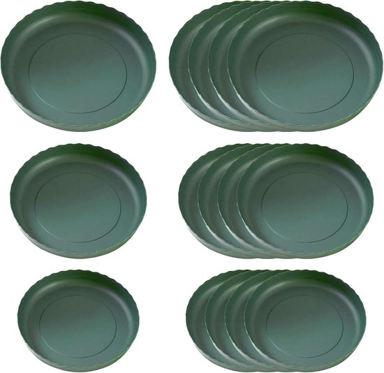 Plantenschotels, set van 15 groene plantenbakjes - plantenpotschotels en plantenpotten in 3 maten (14cm, 16cm en 18cm) - oppervlaktebescherming voor huishoudelijke planten van Merkloos	