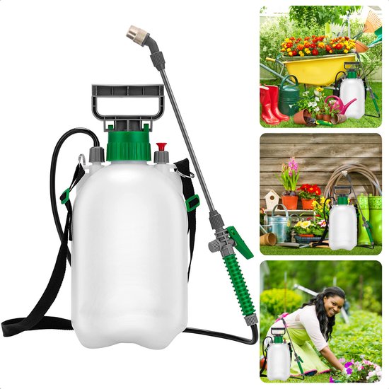 Plantensproeier - Drukspuit - Verstuiver - Druksproeier - Plantenspuit - 5 Liter - Met Handvat - Sproeilans - Verstelbaar Mondstuk - Vergrendelbare Trekker - Veiligheidsventiel - Draagriem - Tuin Besproeien - Onkruid Verdelgen van Merkloos	