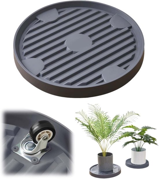 Plantenstandaard, 22 cm, ronde rolplank, planten, onderzetter met wielen voor plantenpot, kunststof plantenroller, plantenstandaard, ronde bloempot, plantenroller, outdoor, grijs van Merkloos	