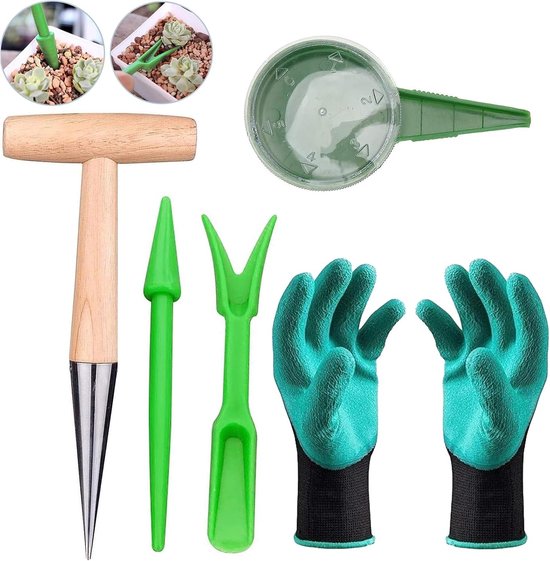 Plantstok, zaaimachine, plantstok, plantstok tuingereedschap, 5-delige tuingereedschapset, bloembollenplantstokgereedschap en handschoenen van Naconic.