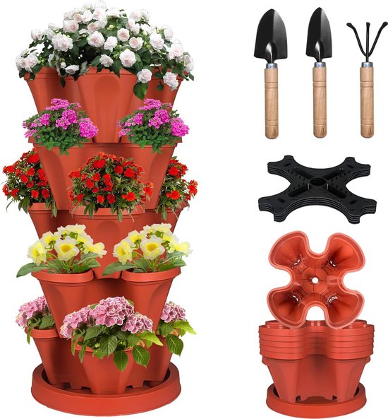 Planttoren met stapelbare aardbeientoren, 5-laags bloempot verticale tuin voor aardbeien, bloemen, kruiden, groenten binnen en buiten van GIOVARA