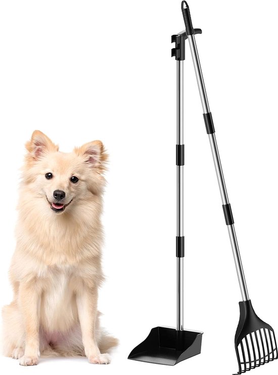 Plastic hondenpoepschep voor de tuin, lichte draagbare KOT-schep voor middelgrote en kleine honden, verstelbare metalen steel met lange handgreep, voor gazon, tuin, gras van PETMATE