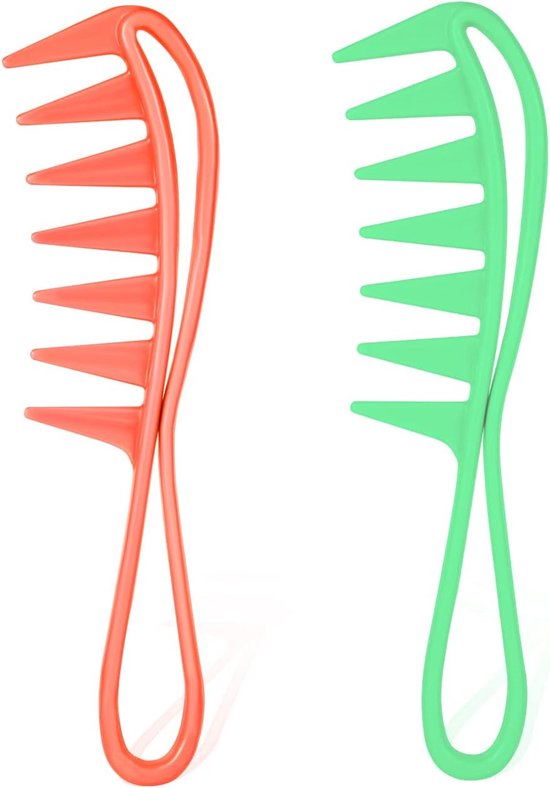 Plastic Wide Tooth Comb - 2 Pieces - Peigne de Requin - Light Cleanable - Handy Coarse Comb with Tail - Curly Wet Wavy Thick Hair - Hairdressing Salon - Women Men van Scalpmaster