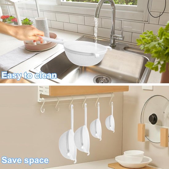 Plastic zeefset met 4 filters - Theezeef huishoudelijk zeef ø 8 cm ø 10 cm ø 14 cm ø 18 cm - Thee, koffie, vruchten, kefir. van Merkloos	