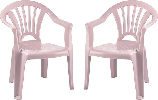 Plasticforte Kinderstoel - 4x stuks - kunststof - roze - 35 x 28 x 50 cm - tuin/camping/slaapkamer van Plasticforte