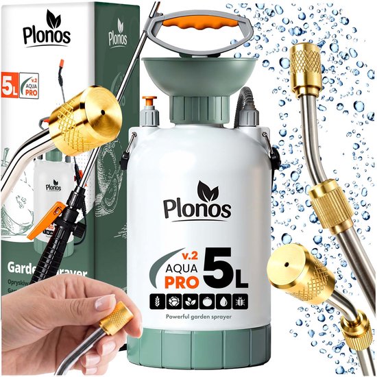 Plonos AQUA PRO - Drukspuit - 5L - Handmatige Bediening - Roestvrij Staal - Mosiad Düse