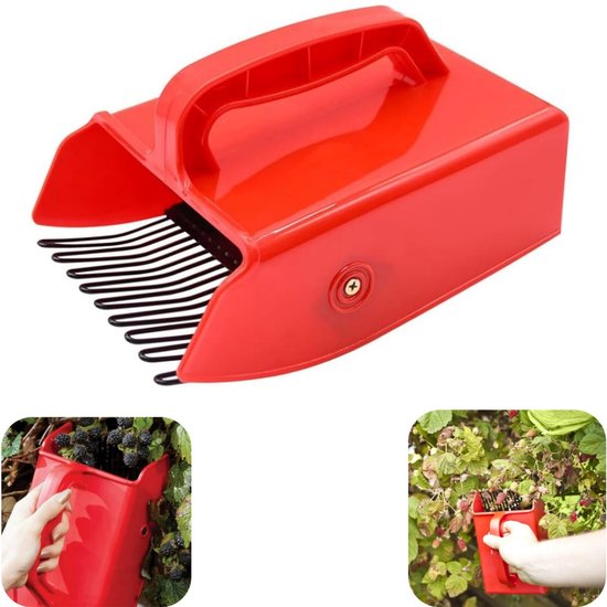 Plukker - Blauwe bes plukker - Cranberry verzamelaar - Bramen plukker - Met handvat - Met metalen kam - Roestvrij - Herbruikbaar - Tuinaccessoires - Geschikt voor boomgaarden, plukparken, boerderijen (rood, 22*7,5 cm)