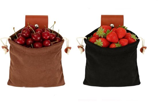 Plukzak - 2 stuks - Opbergtas - Fruitpluktas - Unisex - Oogstzak - Tuinaccessoires - Geschikt voor buiten, boomgaard, boerderij, tuin, groenten en fruit - Zwart, bruin - 22*20 cm - One size fits all