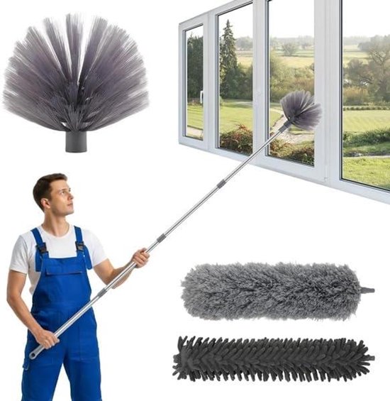 Plumeau Telescoop - Stoffer Verlengbaar - Stof Vrij Maken - Lange Arm - 6 Meter - Grijs
