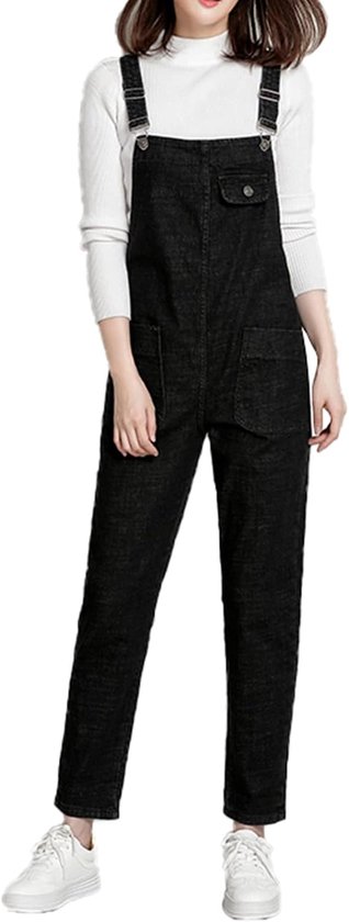 Plus Size Stretch Denim Tuinbroek Bib Overalls Lange Jumpsuits Playsuits Jean Broek (XS-6XL), Zwart, 44