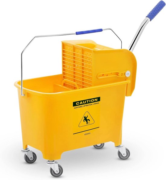 Poetswagen met pers - Reinigingskar - Vloeren reinigen - Hoge capaciteit - 20 Liter emmer - Geel