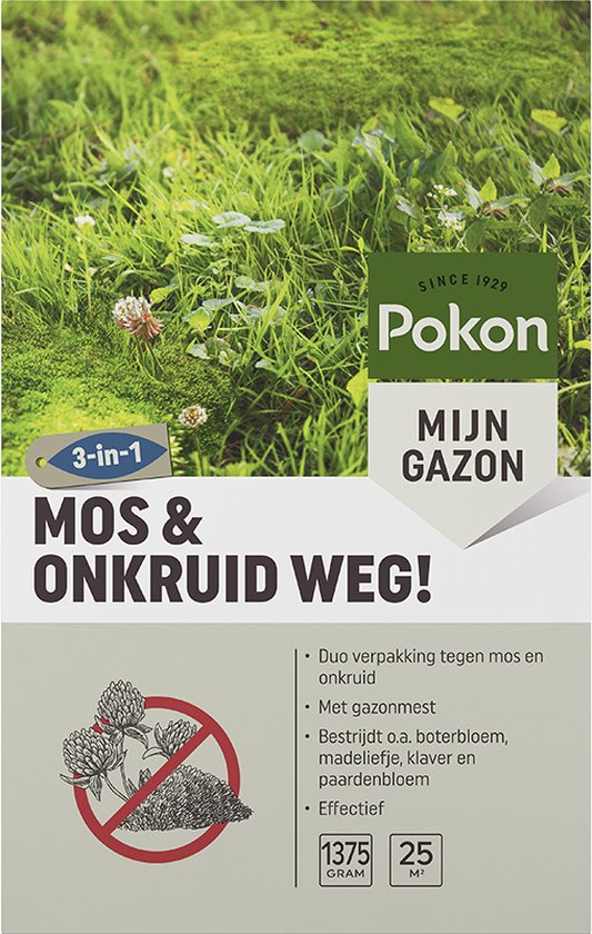 Pokon Mos en Onkruid Weg! - 1,375kg - Onkruidverdelger - Geschikt voor 25m² - Zowel mos- en onkruidbestrijder - Anti mos gazon van Merkloos	