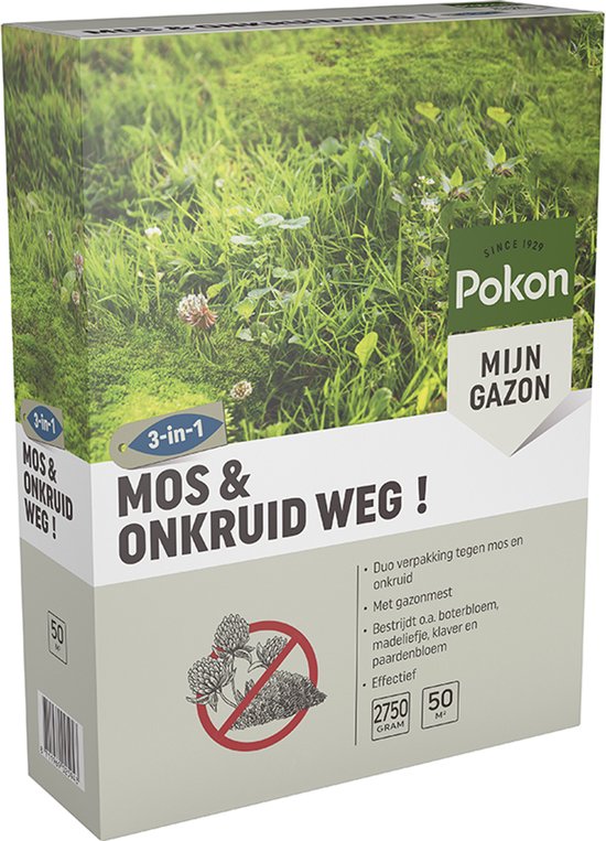 Pokon Mos en Onkruid Weg! - 2,75kg - Onkruidverdelger - Geschikt voor 50m² - Zowel mos- en onkruidbestrijder - Anti mos gazon van Merkloos	
