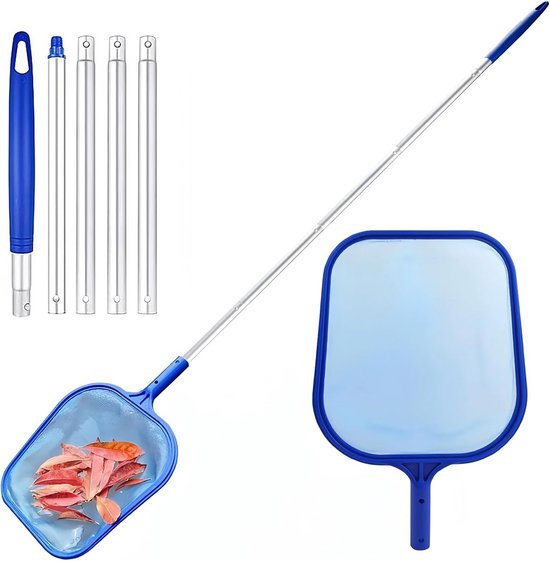 Poolkescher met telescopische stang, fijnmazige zwembadkescher, skimmer zwembadkescher, vijverkescher, zwembadnet met telescopische steel voor zwembaden, vijvers, fonteinen, bladeren