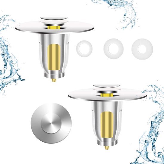 Pop-up afvoerstop, 2 stuks wastafelafvoer-stops, universele push-type afvoerfitting zeef met 2 afdichtingen, anti-verstoppingszeef voor 25–50 mm