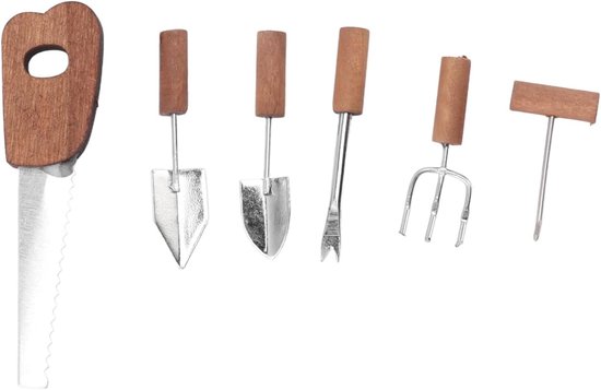 Poppenhuis Tuingereedschap - Miniatuur Set - Miniatuur Huisdecor - Handgemaakt Vakmanschap - 6 Delig - Metaal Hout