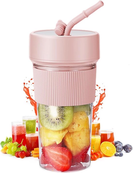 Portable Smoothie Maker Mixer 350ml - Smoothie Maker to Go - Type C - BPA Free Mini Mixer met 6 Blades voor Juice en Babyvoeding - Reizen (Pink) van MoovGo