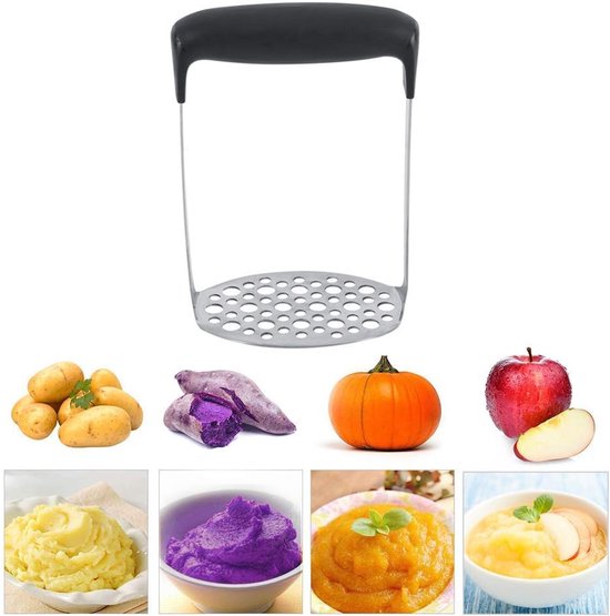 Potato masher, stainless steel potato crusher, potato press, juicer, children's food, 6 mm and 9 mm rows van Merkloos	