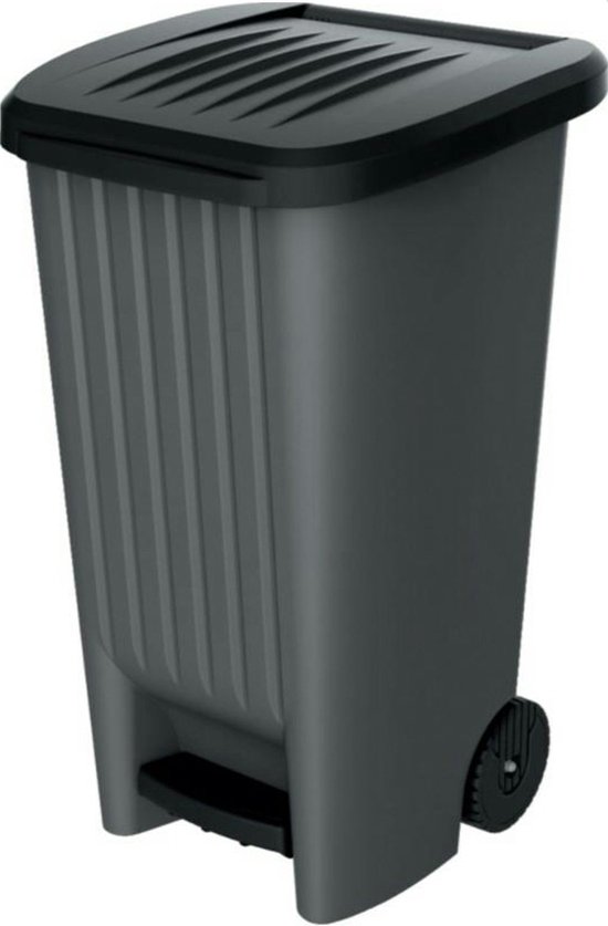 Power Tower pedaalemmer 110 liter met deksel en wielen zwart van Power Tower