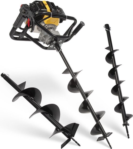 Powerplus Benzine grondboor POWXG50551 - 52 cc, 800 mm boorlengte, 1.2 L tankinhoud, met 3 boren 100 / 150 / 200 mm van Powerplus