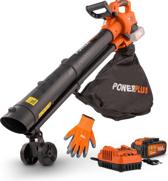 Powerplus Bladblazer/-zuiger borstelloos 40V set incl. batterij 2x20V 2.5Ah en lader + handschoenen - POWDPGBVS1- tuingereedschap van Powerplus