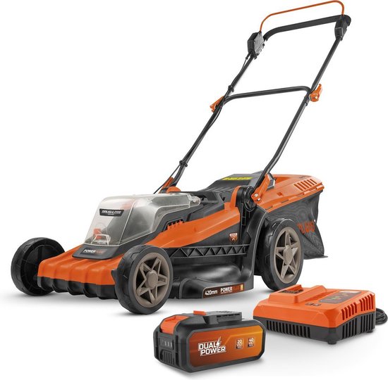 Powerplus Dual Power Accu Grasmaaier POWDPGLWS2 - 40 V, 420 mm Ø grasmaaier, Incl. 2*20V batterij en oplader, met grasopvangbak en achteruitworp van Powerplus