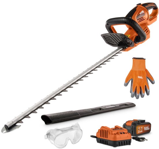 Powerplus - Dual Power Garden - POWDPGSET45 - 40 V - Geborsteld - Snijlengte haagschaar: 600 mm - Haagschaar - 40V 670mm - incl. batterij 2x20V 5.0/2.5Ah en lader - handschoenen - veiligheidsbril van Merkloos	