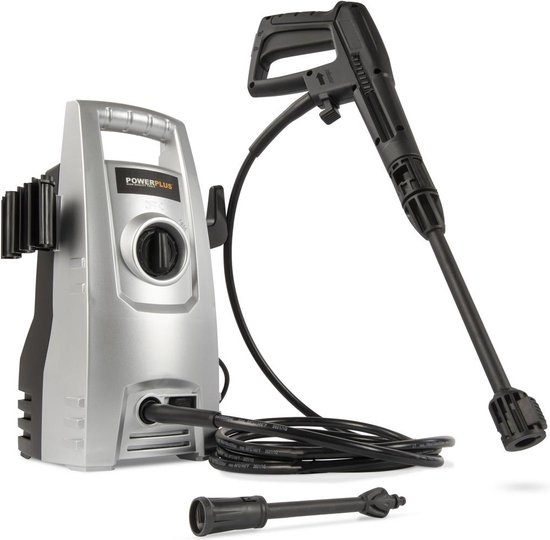 Powerplus Elektrische Hogedrukreiniger POWXG90400 - 1200 W Terrasreiniger, start/stop functie, max. druk van 100 bar en temperatuur van 50 °C, 3 m slang en accessoires inbegrepen, Reinigen van auto's, meubelen en fiets